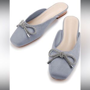 Sequin bow ballet flat shoes, mules